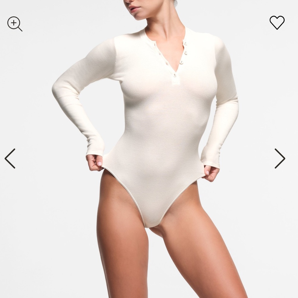 Skims Marble Cotton Ribbed LongSleeved Bodysuit